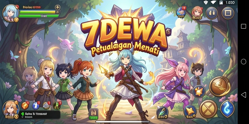 Tampilan screenshot 7DEWA menampilkan aksi pertempuran karakter Anime yang dramatis.