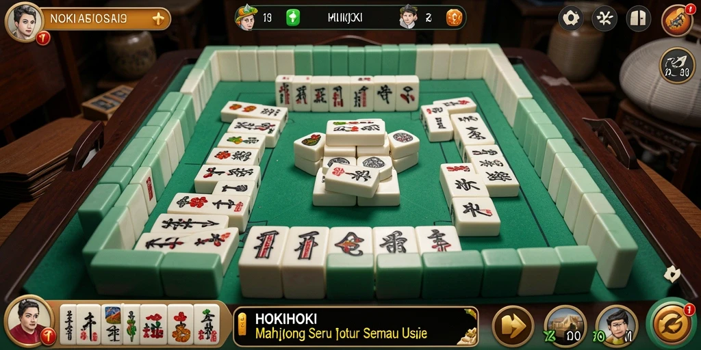 Tampilan gameplay seru HOKIHOKI dengan papan Mahjong.