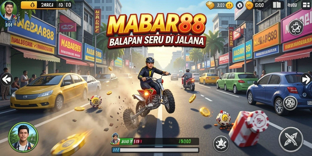 Screenshot gameplay MABAR88 menampilkan akselerasi mobil balap yang mendebarkan.