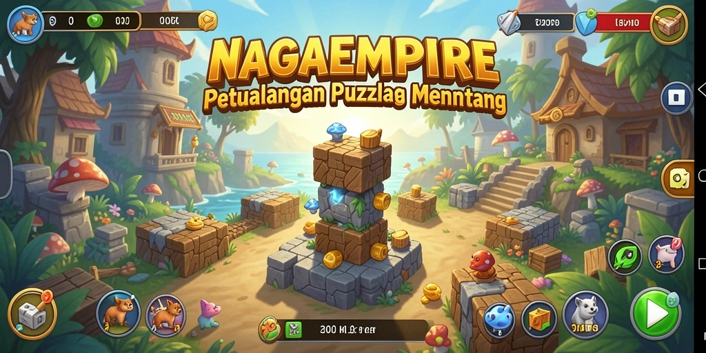 Gameplay NAGAEMPIRE dengan teka-teki yang menantang dan visual menarik.