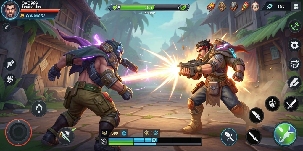 Gambaran gameplay OVO99 yang menegangkan dalam pertarungan yang dinamis.