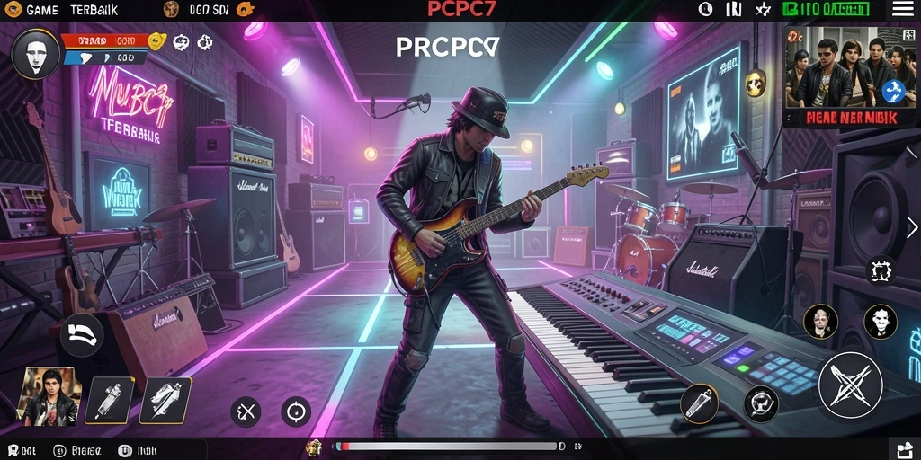 Tampilan gameplay PCPC7 yang menarik dengan alat musik interaktif.