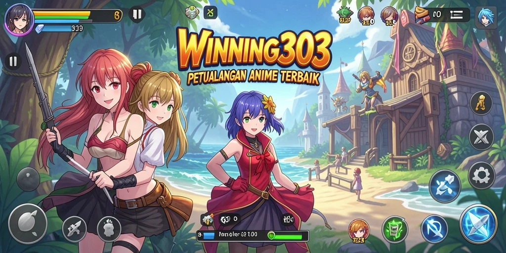 Tampilan gameplay seru yang penuh warna dan karakter Anime.